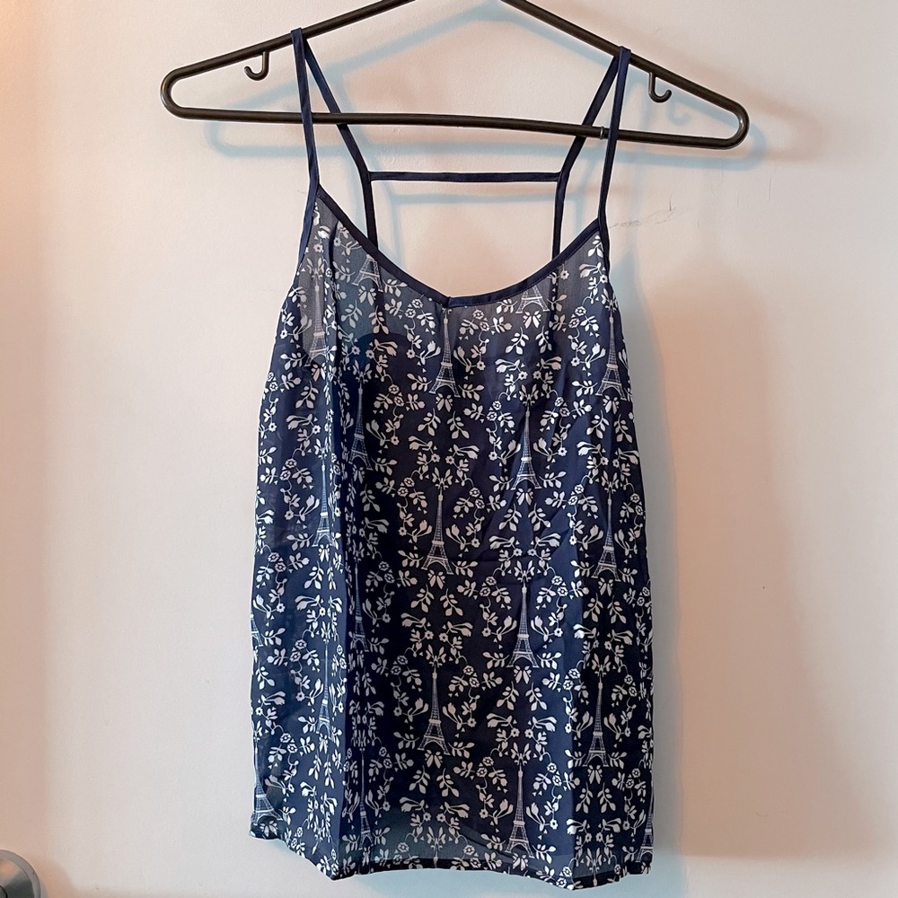 🛍3 for $25🛍 NWOT H&M Sheer Blue Eiffel Tower Tank Top